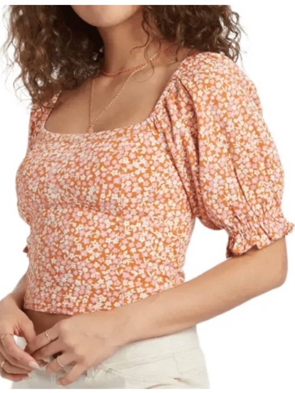 Billabong Small Top Flora Short Sleeve in Light Sorbet 100% cotton cropped NWT
